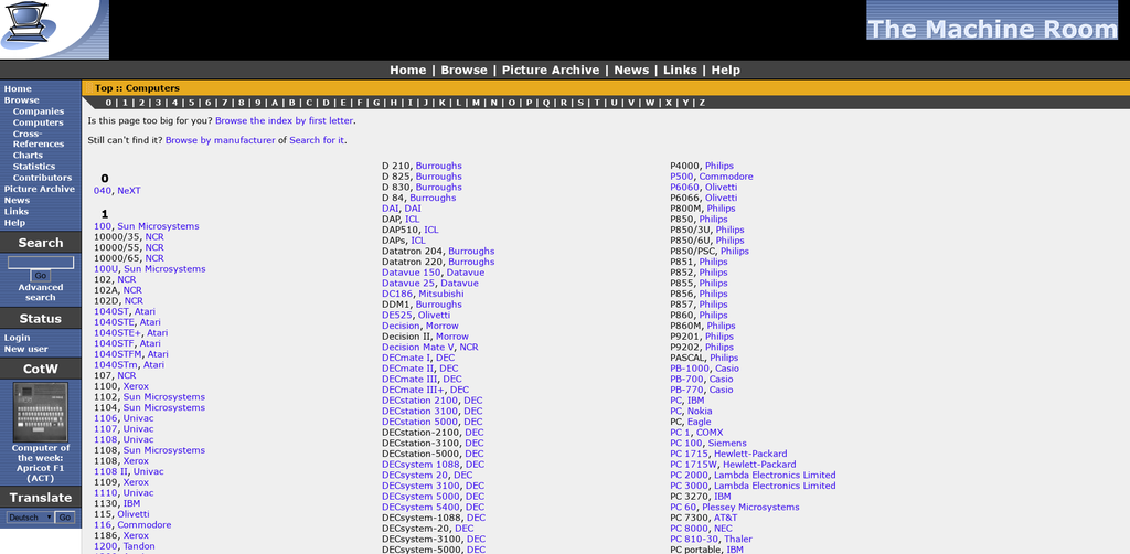 Machine Room Computer Listing.