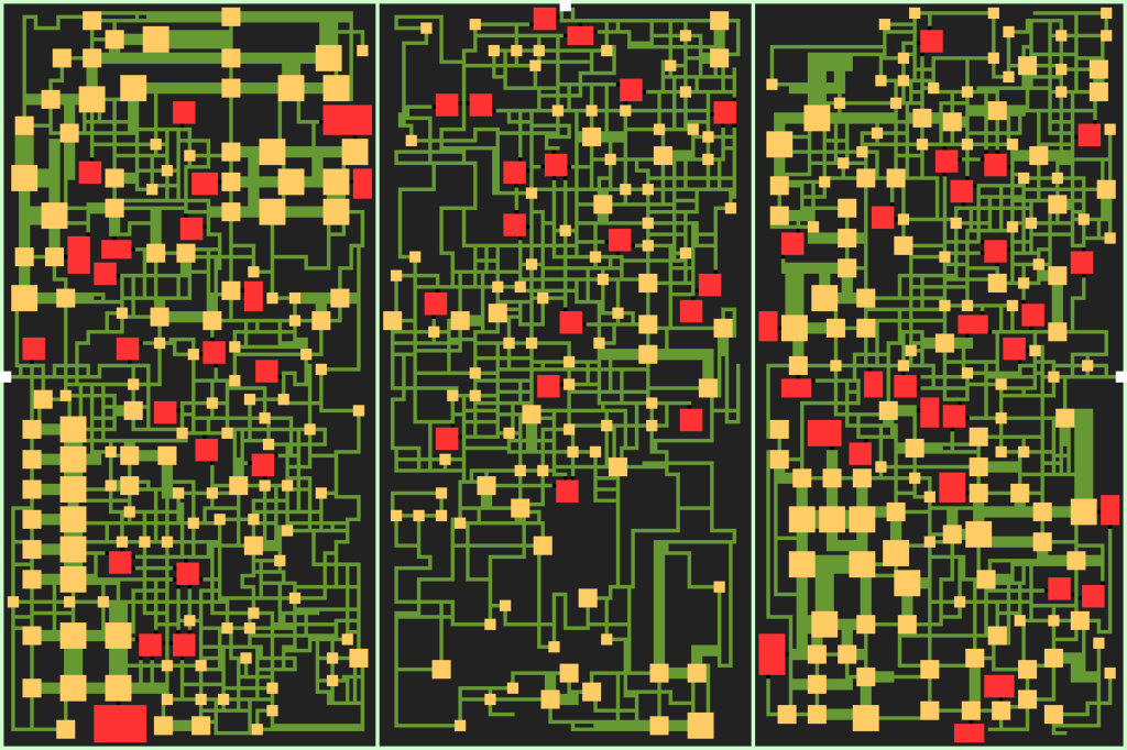 Three disjoint dungeons on one map