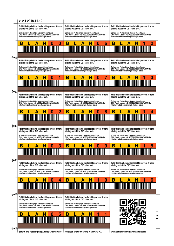 A DLT tape label sheet.