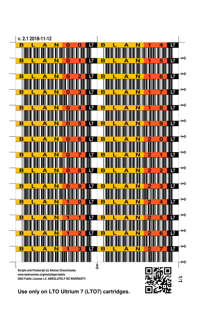 An LTO tape label sheet.